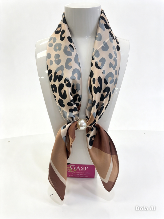 Leona Neutral Leopard‑Block Print Scarf.