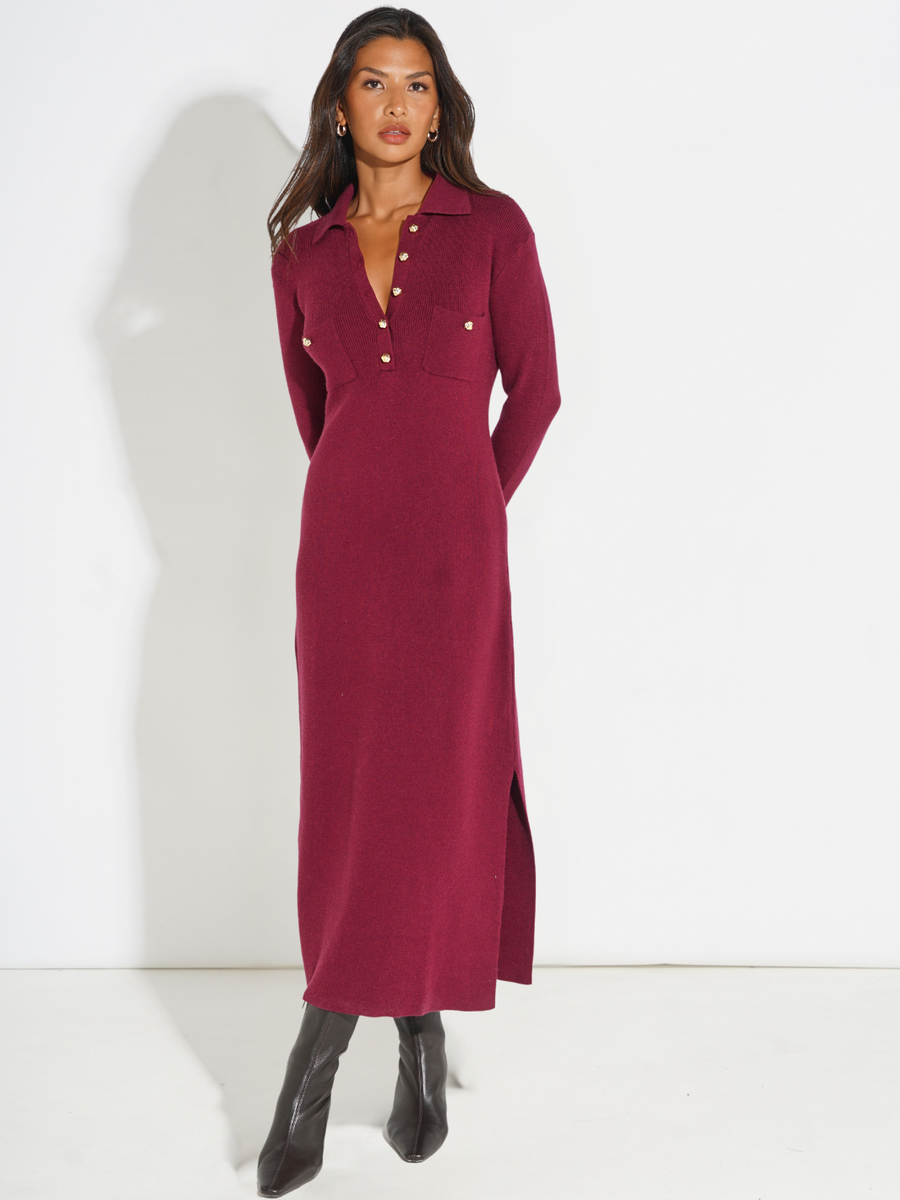 KATE & PIPPA PAYTON KNIT DRESS IN PLUM