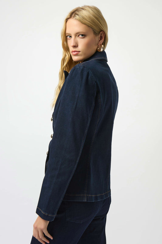 Stretch Denim Fitted Blazer with Gold Buttons
253982