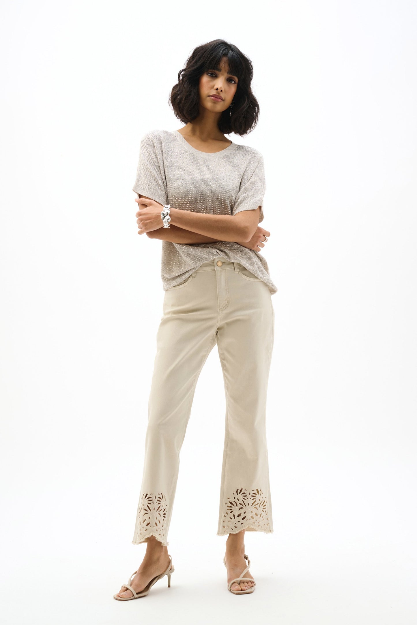 JOSEPH RIBKOFF 262980 Repreve® Straight Jeans With Flower Embroidery