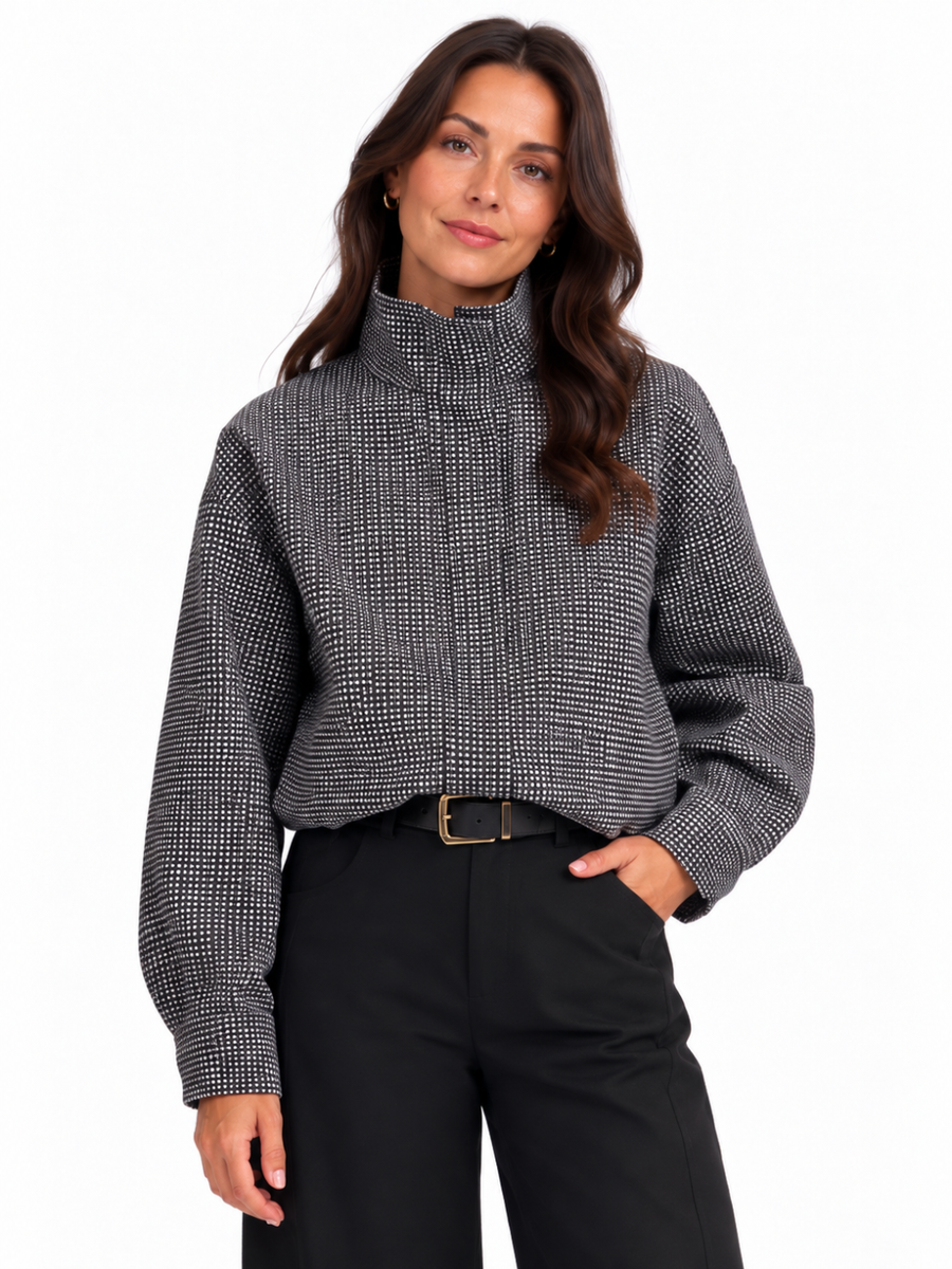 LIL JEN FUNNEL NECK COTSWOLDS JACKET IN BLACK CHECK