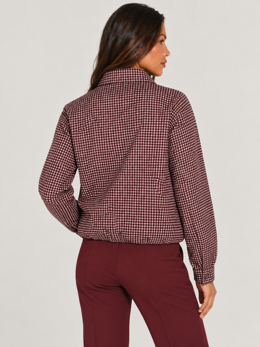 LIL JEN FUNNEL NECK COTSWOLDS JACKET IN MULBERRY CHECK