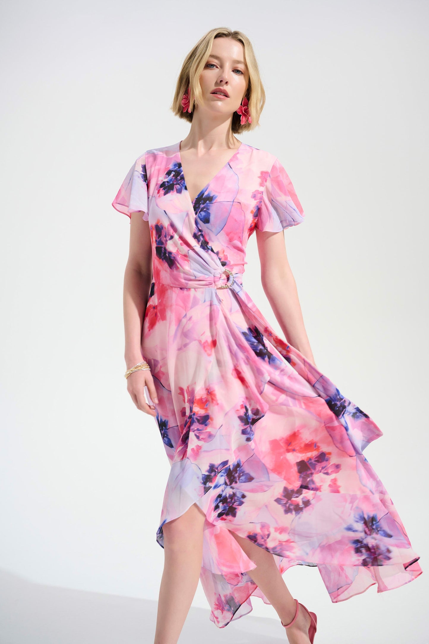 JOSEPH RIBKOFF Signature | Chiffon Print Wrap Dress With Ruffle Detail
261739