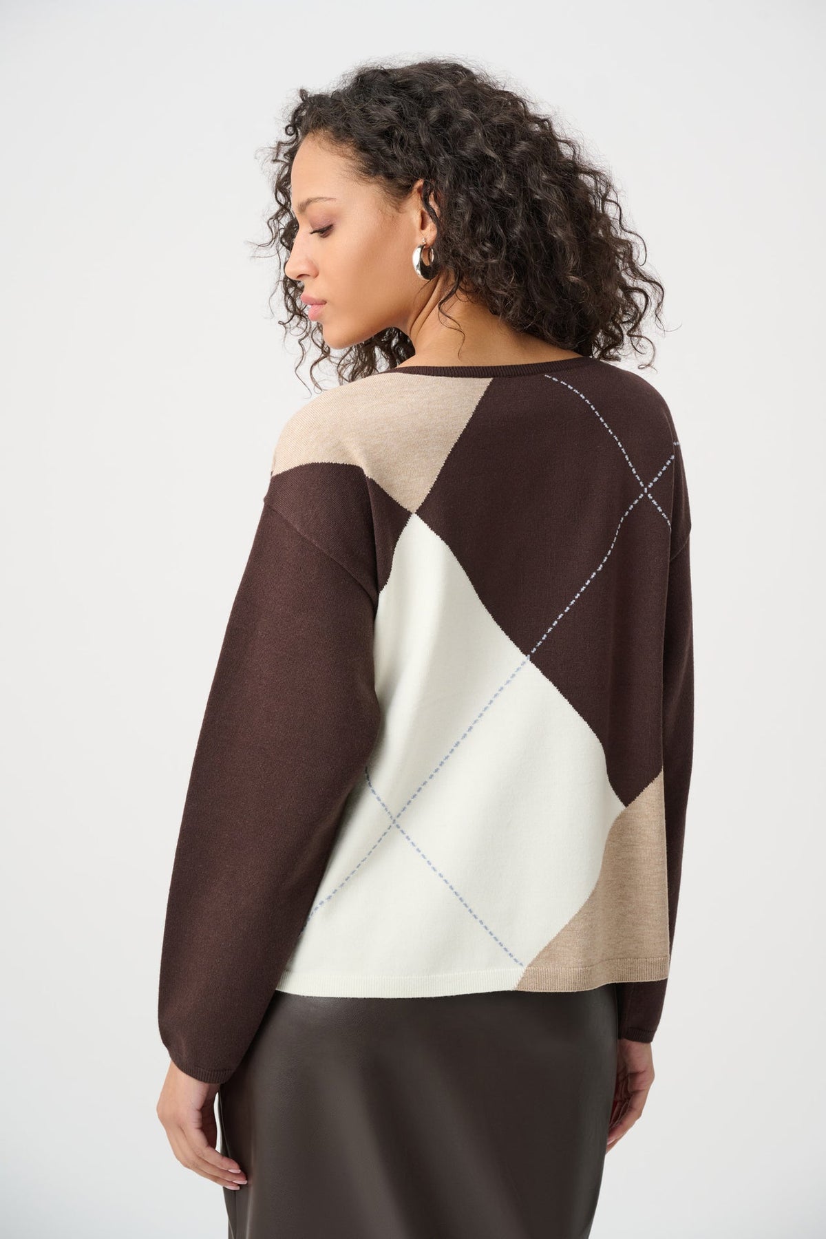 JOSEPH RIBKOFF BRUSHED VISCOSE KNIT ARGYLE PATTERN CREWNECK SWEATER STYLE 263948