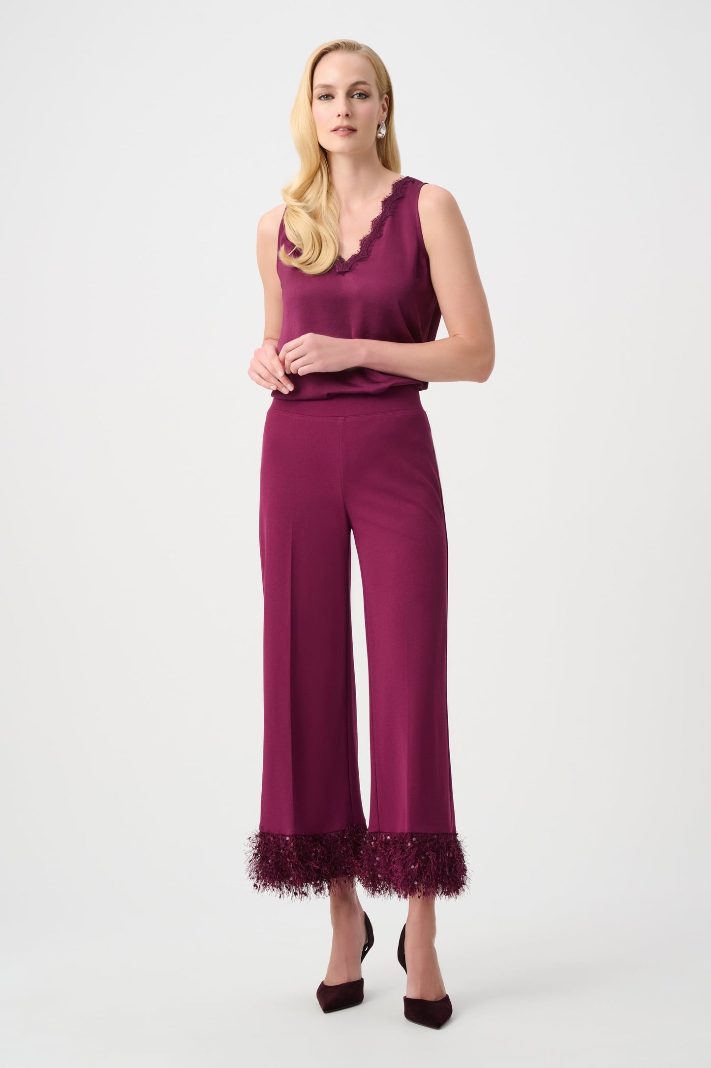 JOSEPH RIBKOFF Signature | Scuba Crepe Wide Leg Pants With Fringe 263715