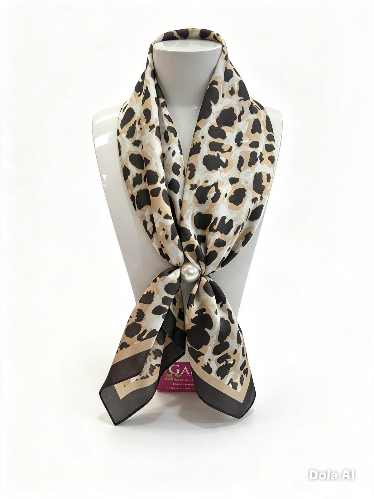 Leona Classic Camel Leopard‑Print Scarf..magnetic pearl.