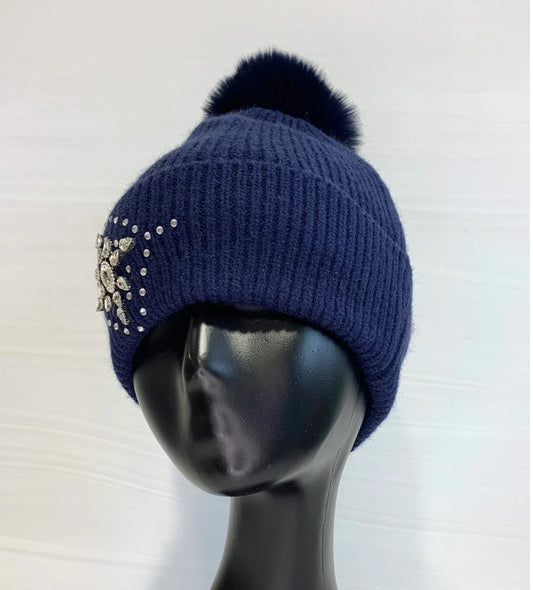 Crystal Star Pom Beanie – Midnight Navy