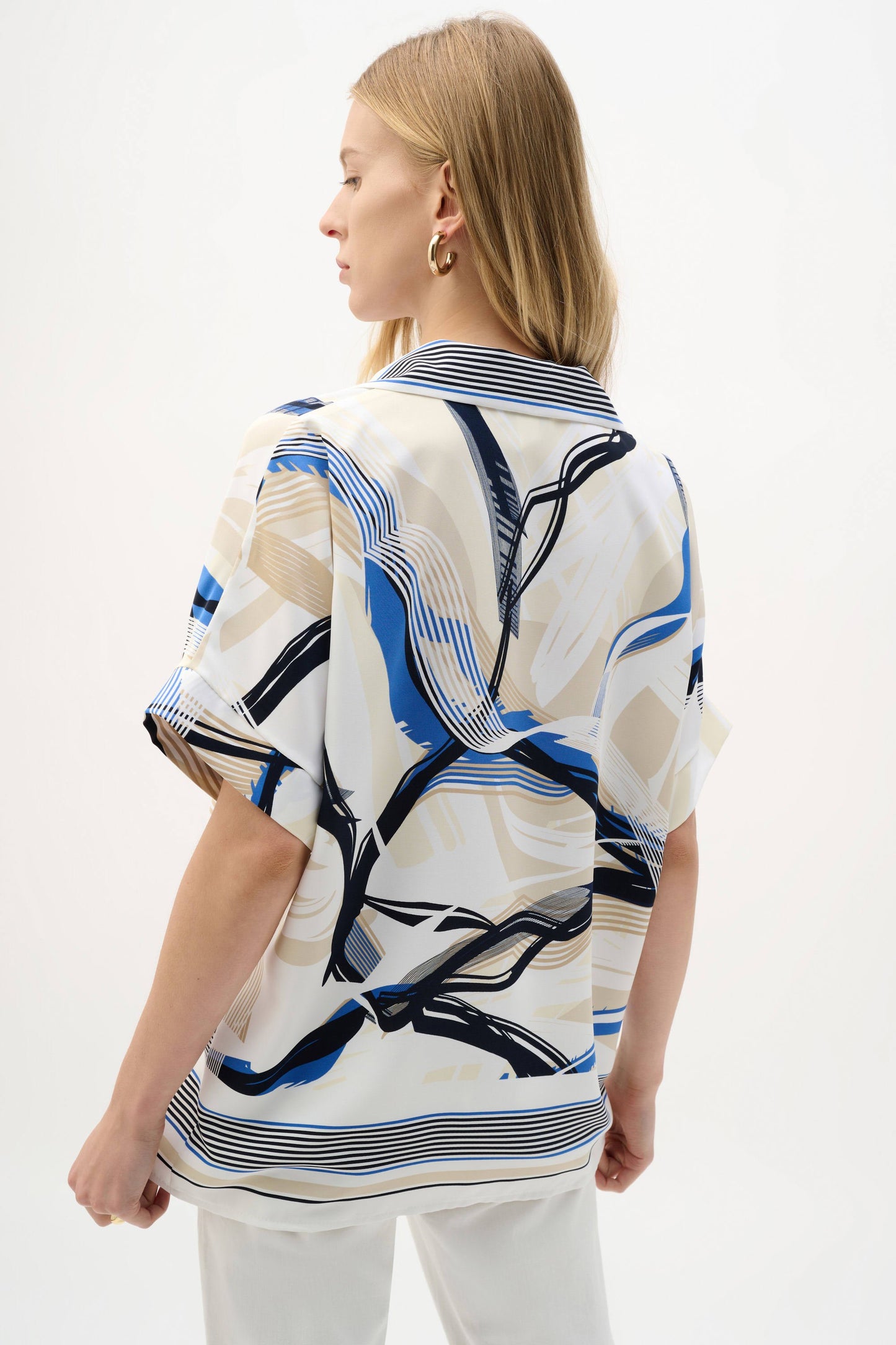 JOSEPH RIBKOFF Recycled Woven Abstract Print Boxy Top 262118