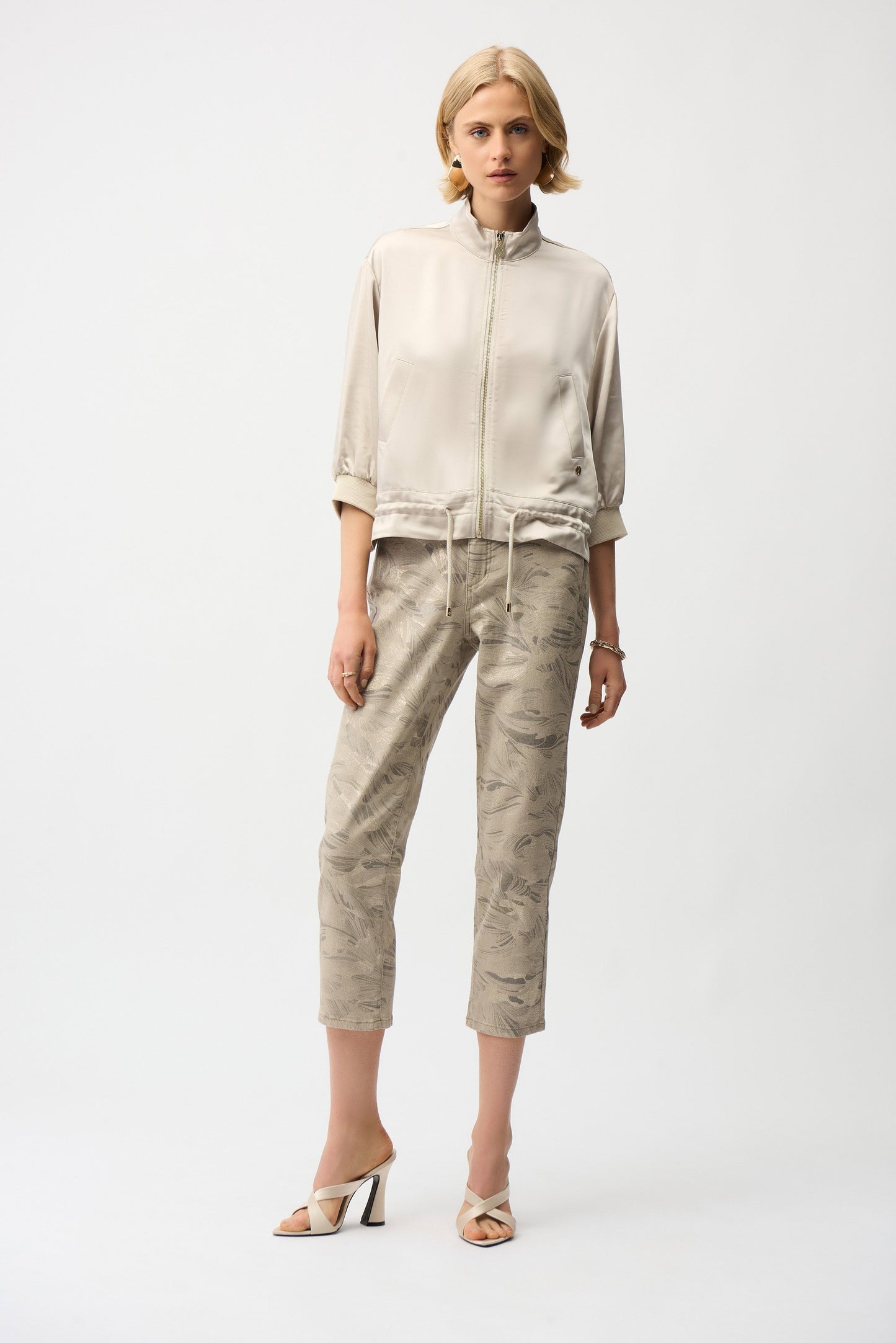 JOSEPH RIBKOFF Satin Boxy Blouson Jacket With Drawstring Hem 261913