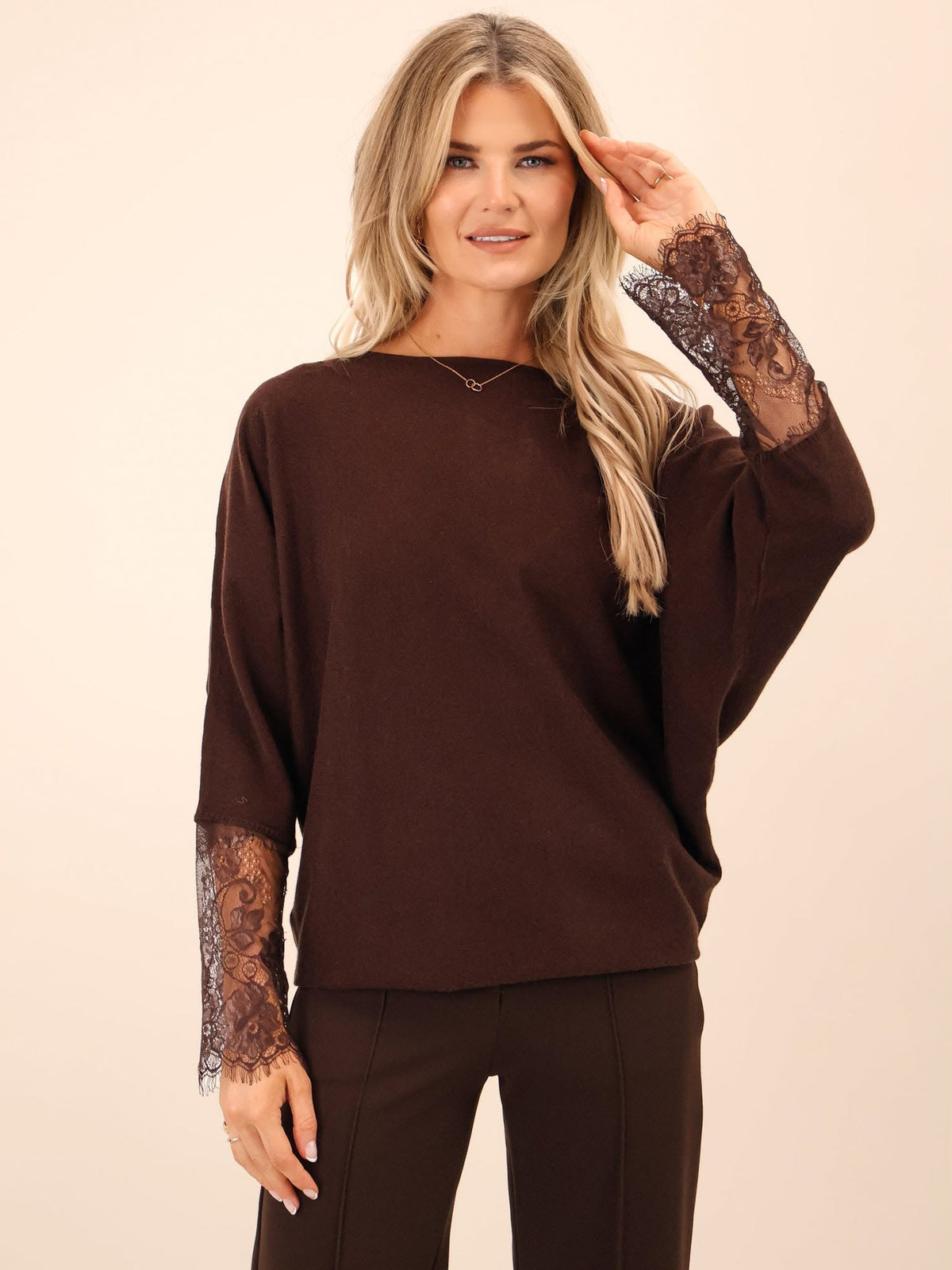 KATE & PIPPA BLAKELY LACE KNIT IN CHOCOLATE BROWN