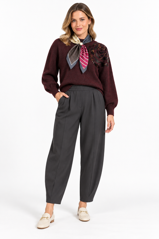 Darling Travel Fabric Barrel Trousers – Dark Grey