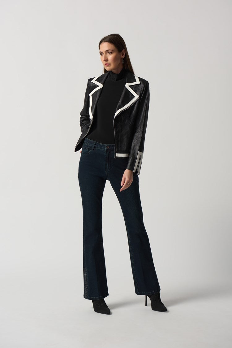 Joseph ribkoff black/white leatherette jacket.