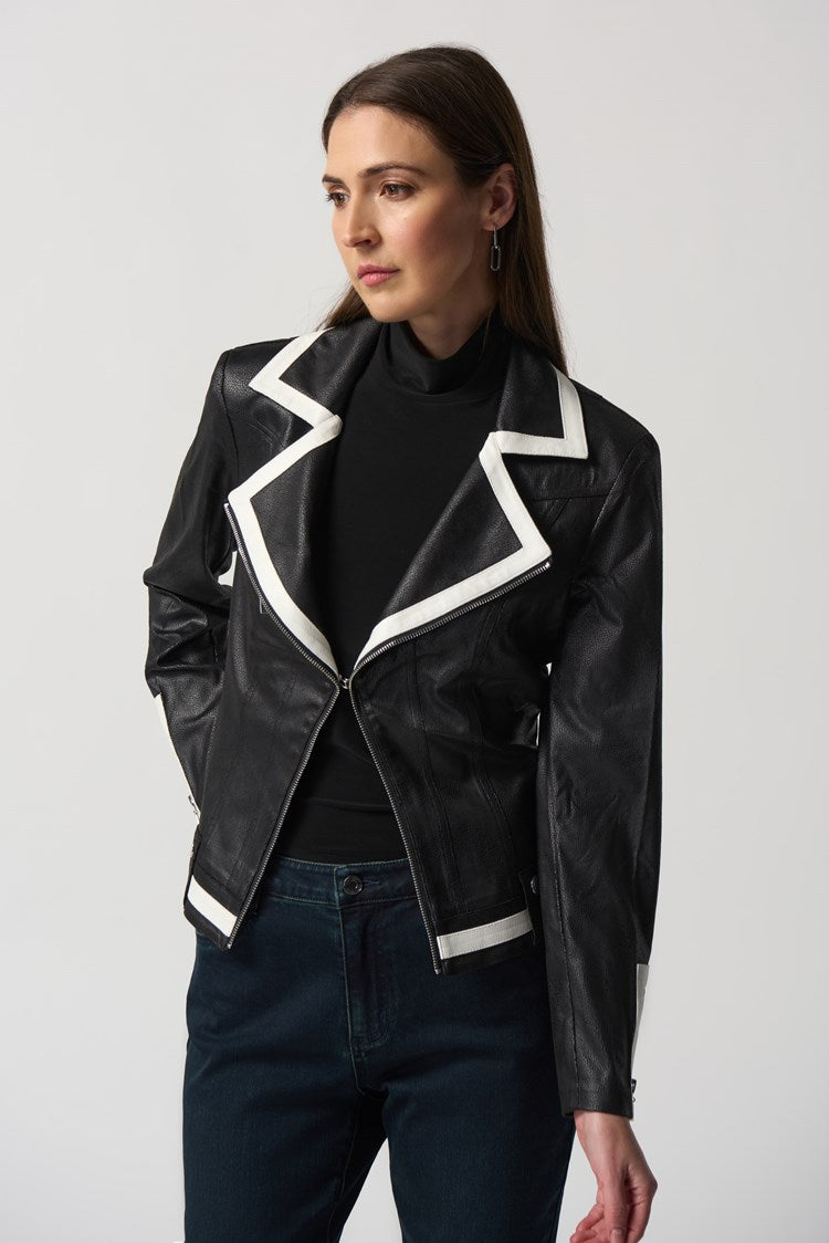 Joseph ribkoff black/white leatherette jacket.