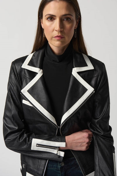 Joseph ribkoff black/white leatherette jacket.