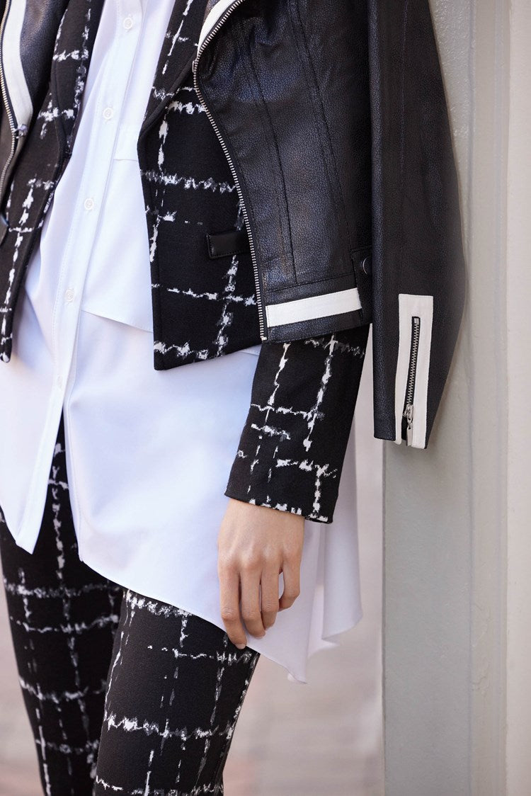 Joseph ribkoff black/white leatherette jacket.