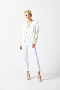 Vanilla faux suede jacket with laser cut leatherette style 242907
