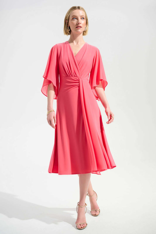JOSEPH RIBKOFF 261710 Signature | Silky Knit Fit and Flare Dress With Chiffon Draped Sash