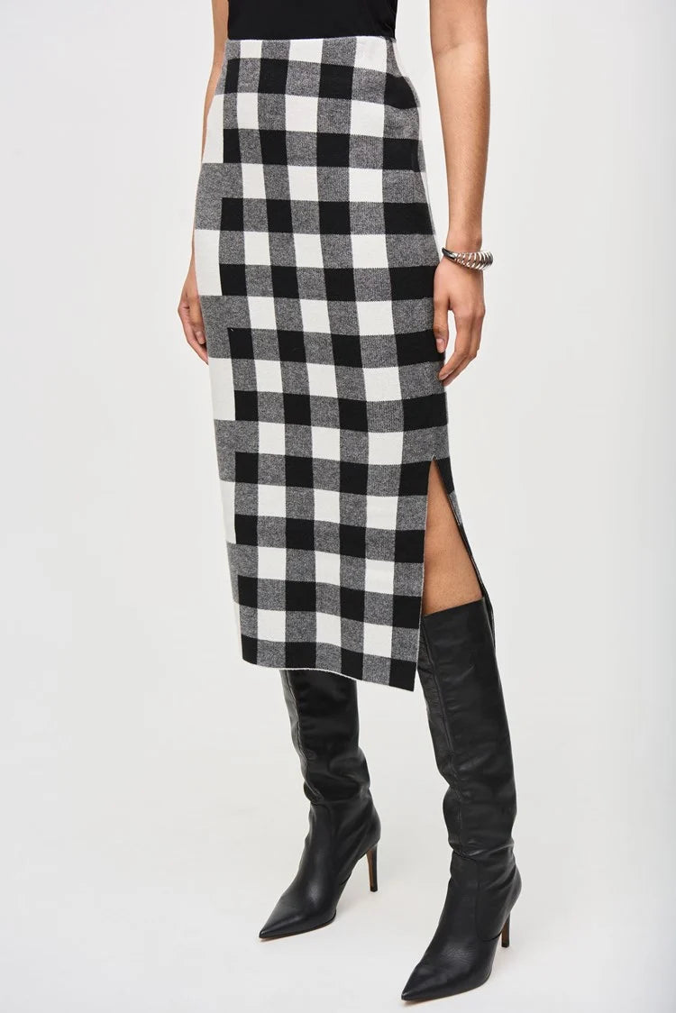 253947 plaid jacquard knit skirt