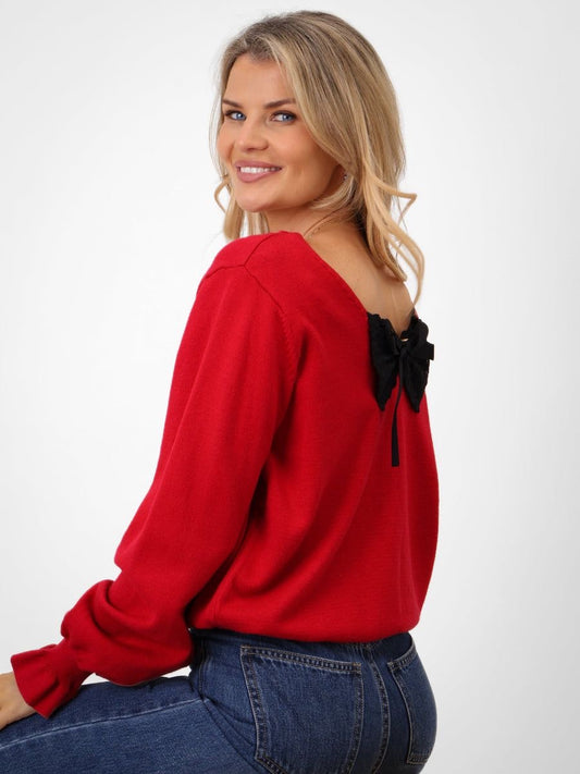 KATE & PIPPA bliss bow knit jumper in red