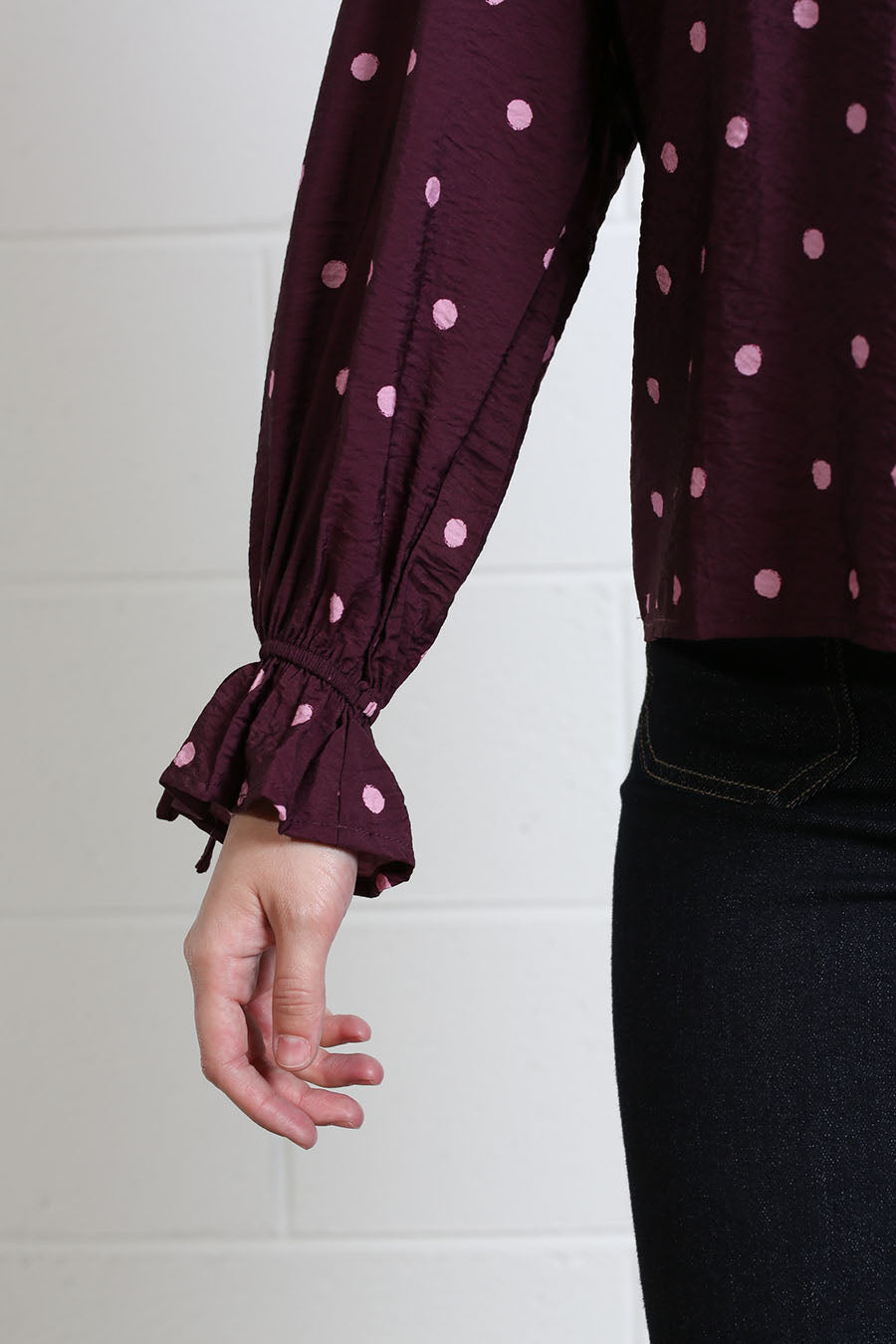Rant and Rave Sophia Top Burgundy Dot