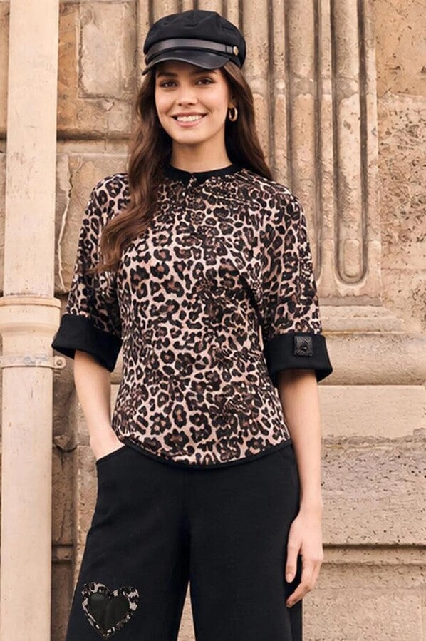 FRANK LYMAN ANIMAL PRINT CASUAL TOP STYLE 263276