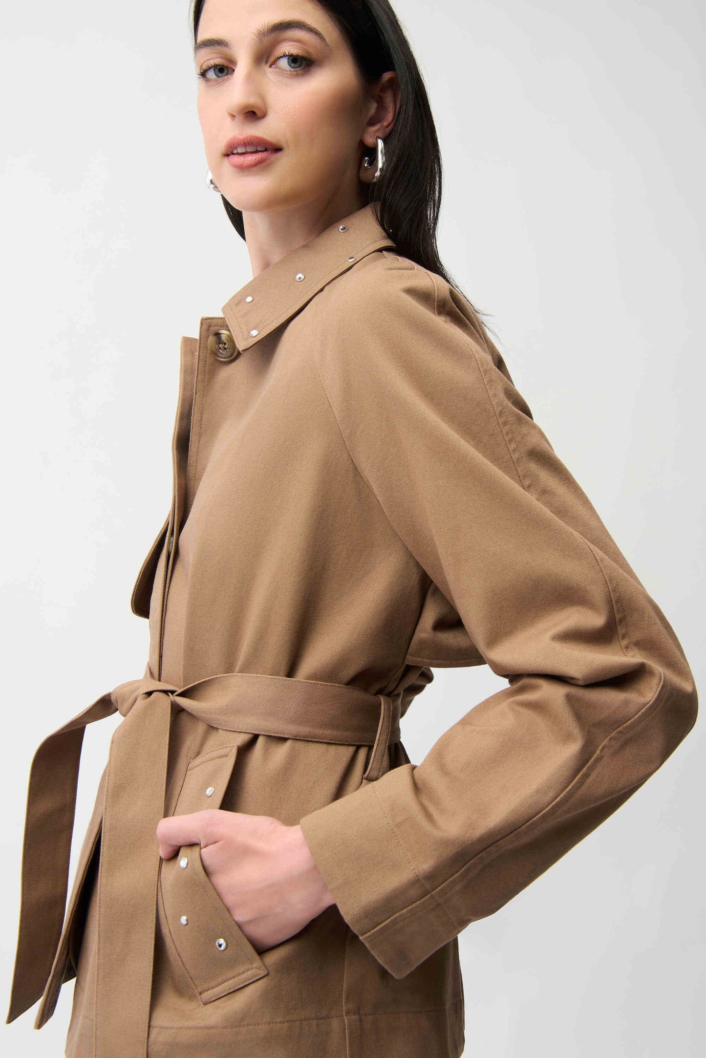 Cotton Twill Short Trench with Belt and Rhinestones Detail
261907