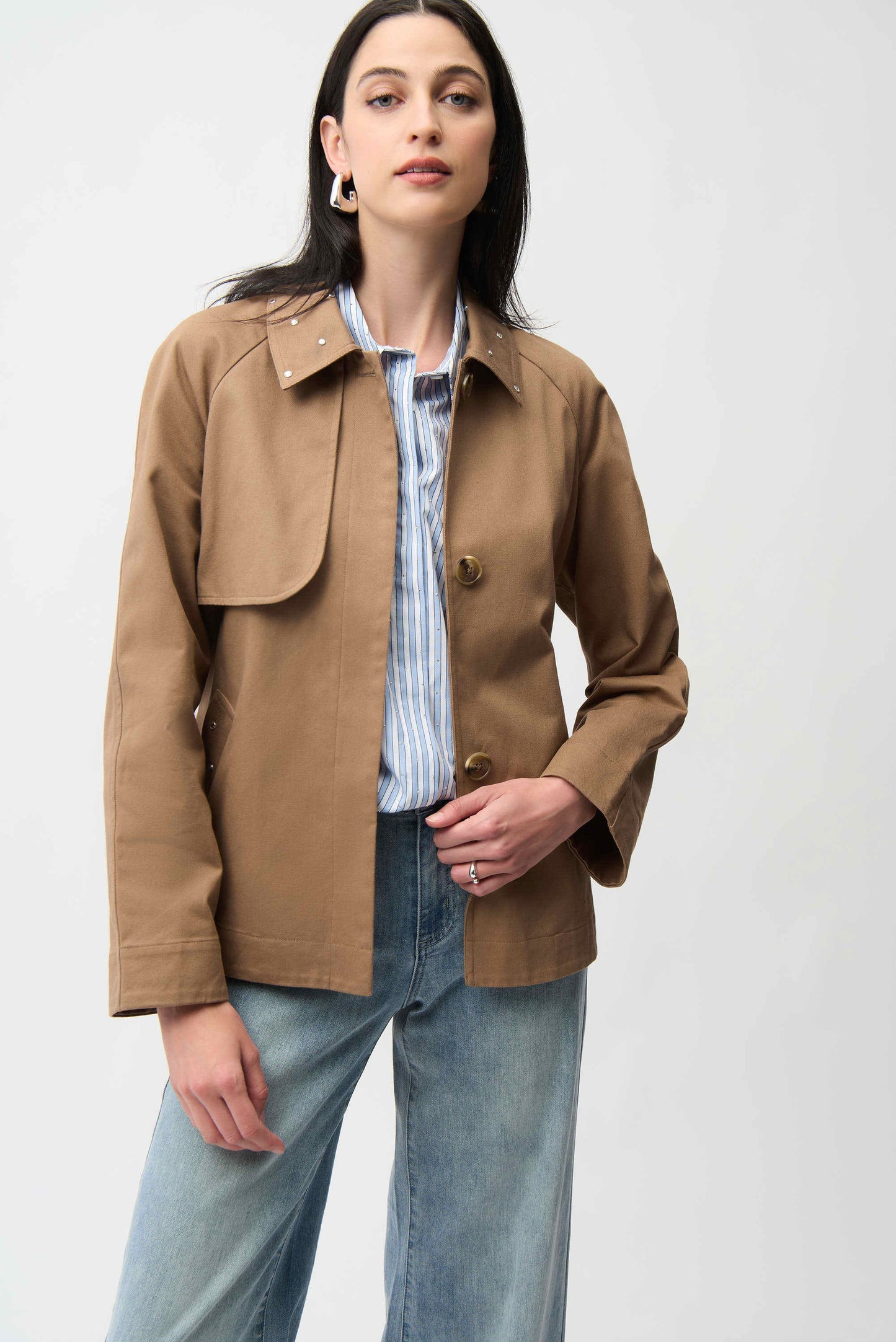 Cotton Twill Short Trench with Belt and Rhinestones Detail
261907