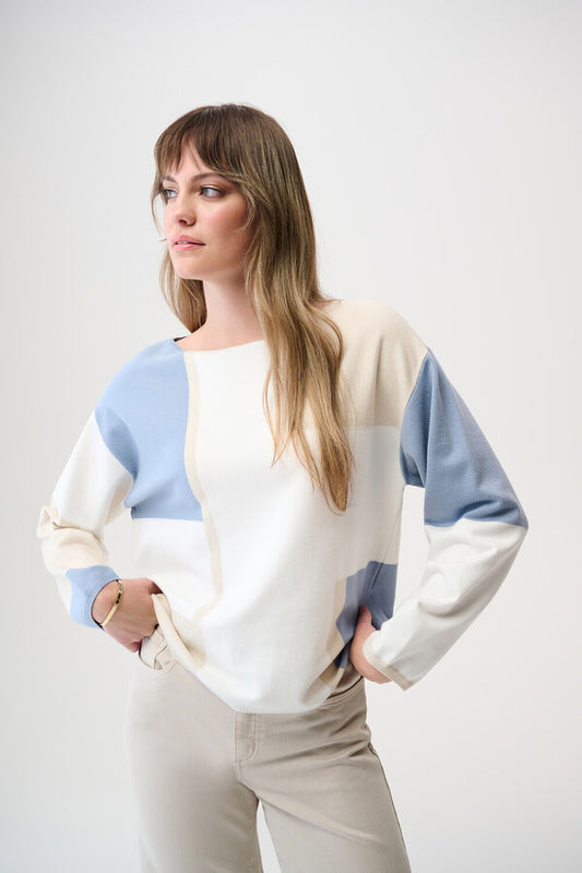 JOSEPH RIBKOFF 261998 Geometric Boat Neck Pullover Style