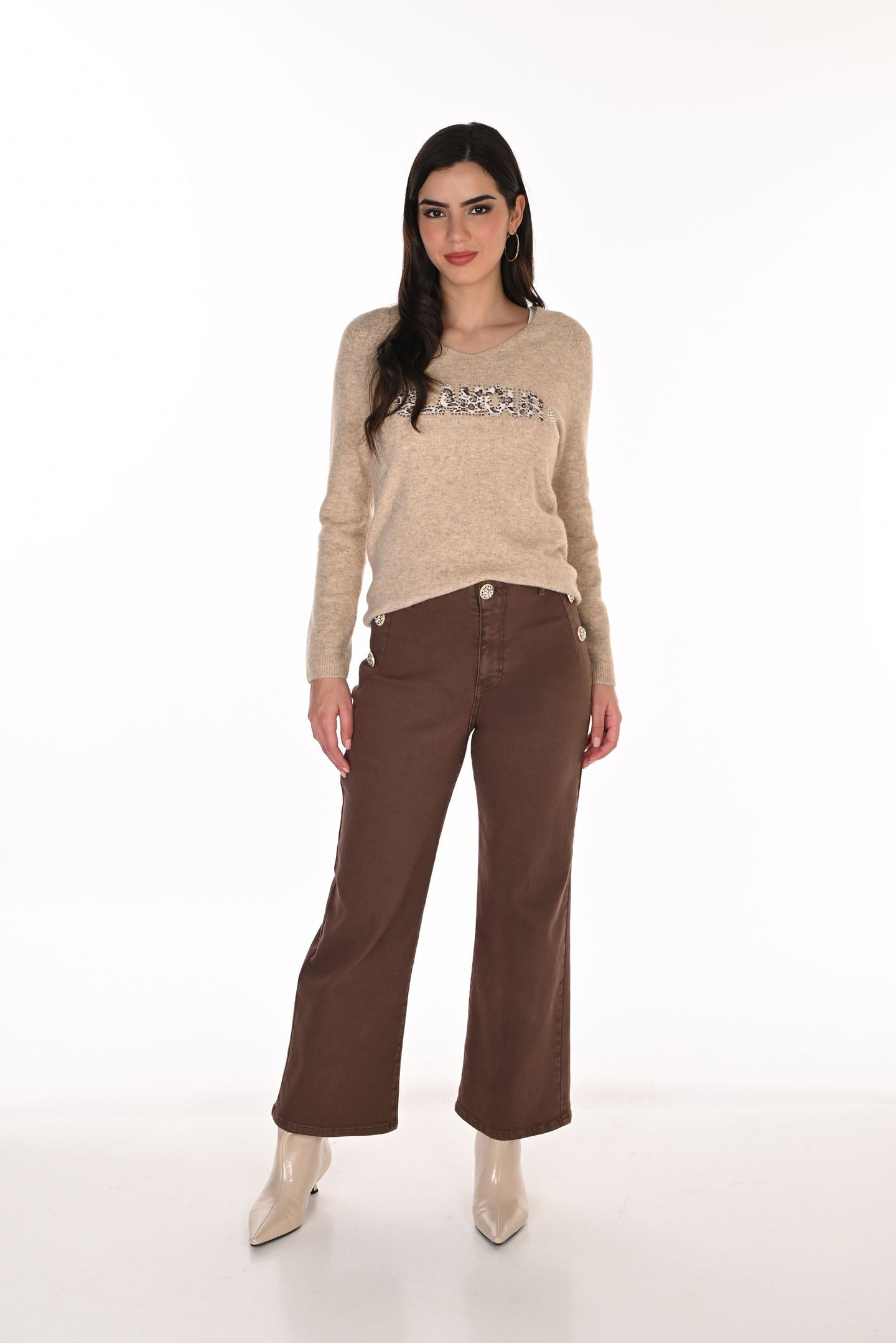 FRANK LYMAN 263789 woven denim pant in brown