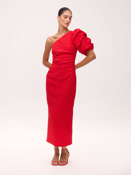 Mioh Isabella Red one shoulder midi dress