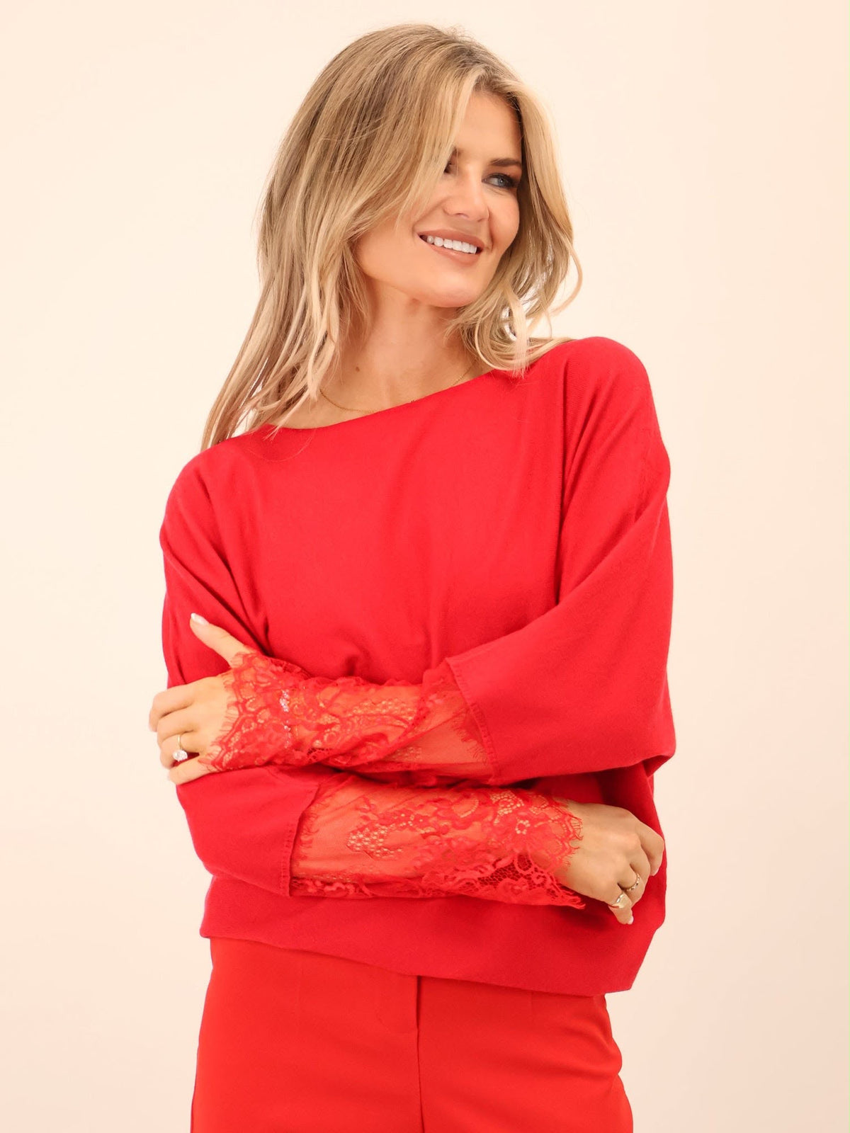 KATE & PIPPA BLAKELY LACE KNIT IN RED