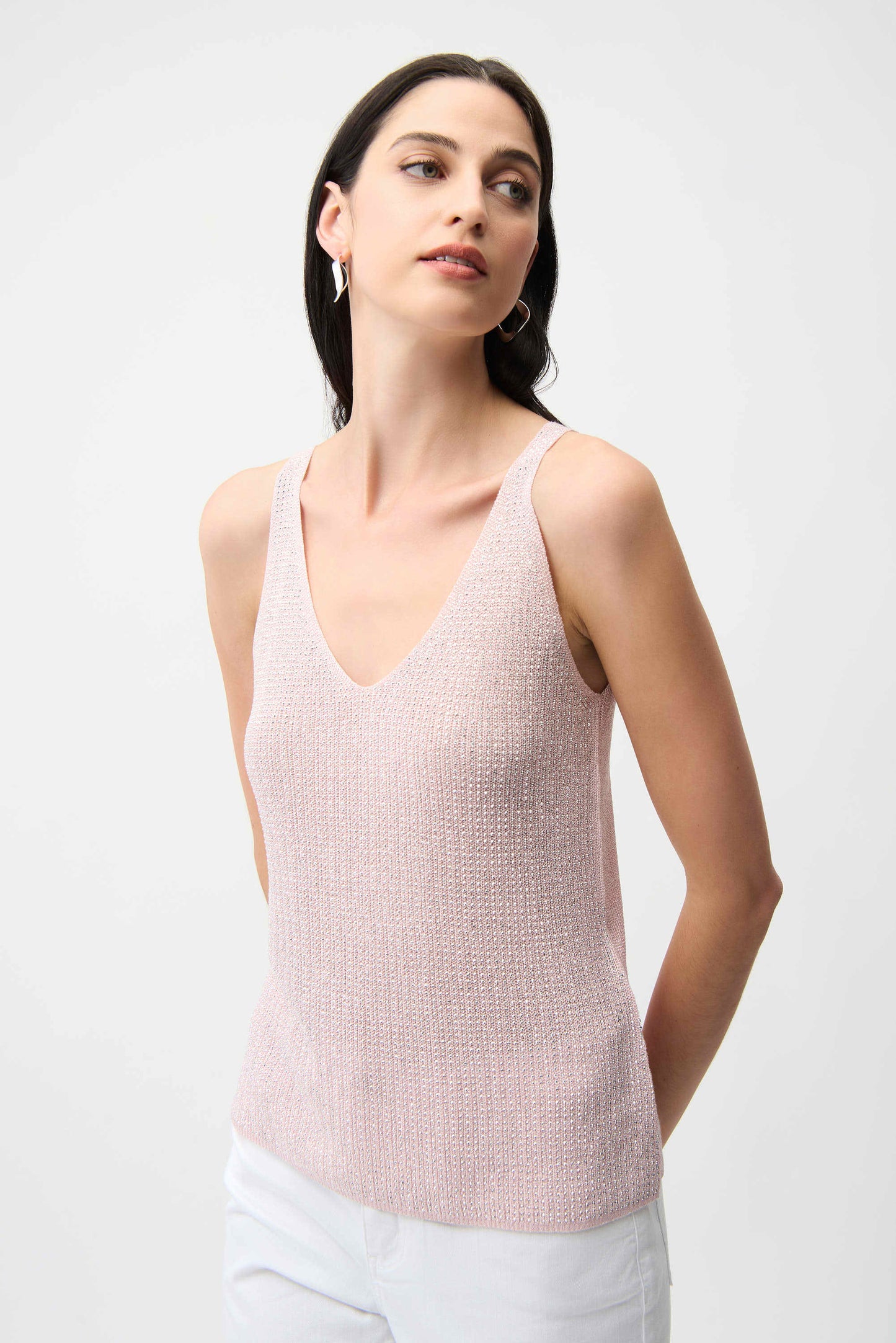 JOSEPH RIBKOFF 252915S26 Metallic Knitted Camisole with Rhinestones