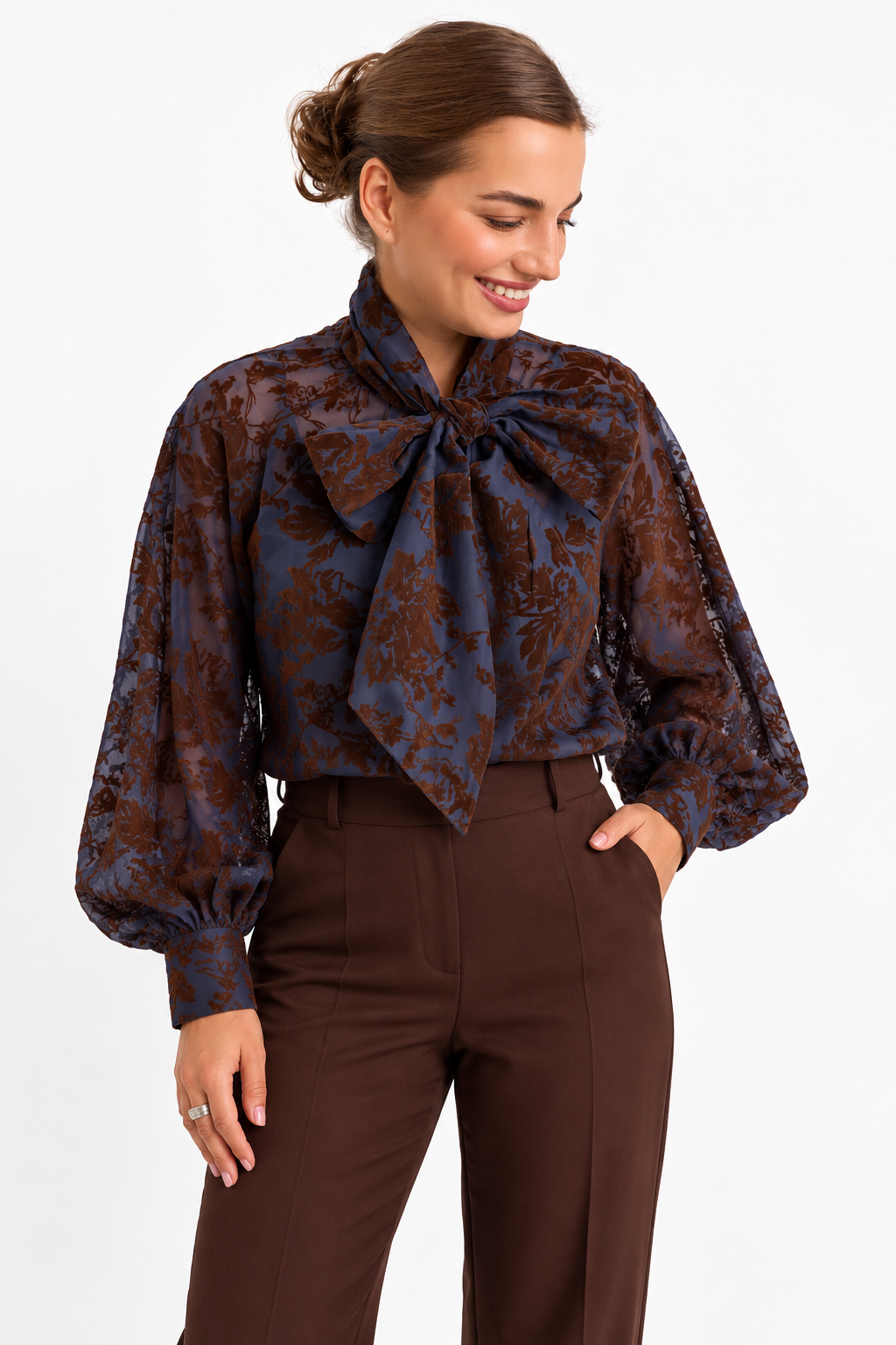 Kyla Blue Floral Bow Blous