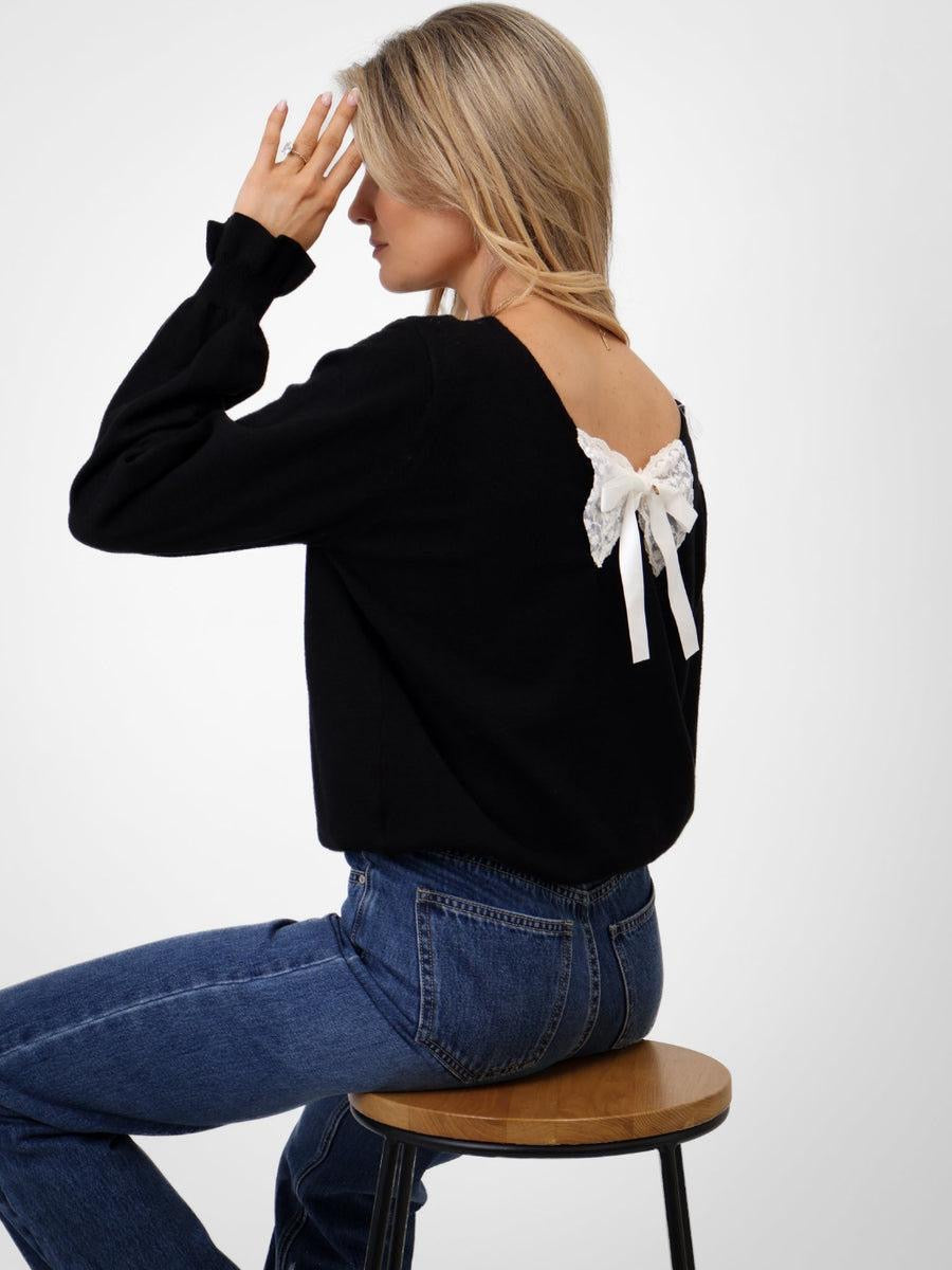 KATE & PIPPA bliss bow knit jumper in black