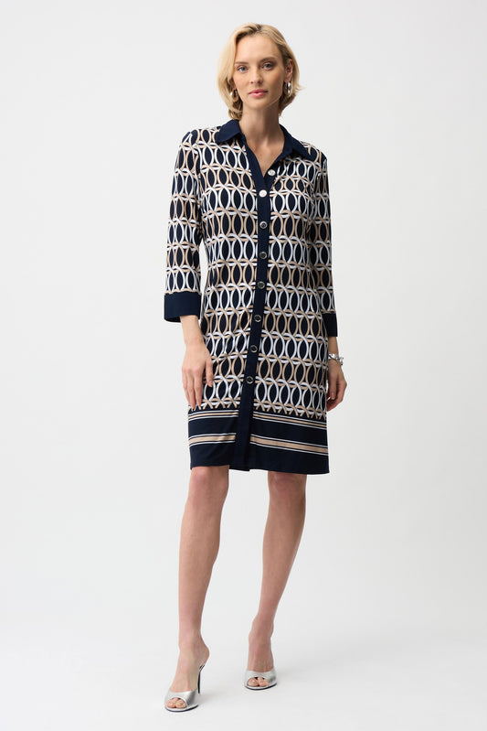 Silky Knit Geometric Print A-Line Shirt Dress
261903