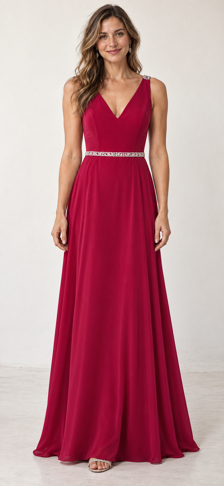 Dynasty Raspberry Embellished Back Evening Dress