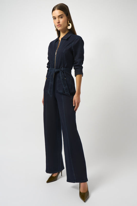 Stretch Denim Zip Front Wide-Leg Jumpsuit
253948