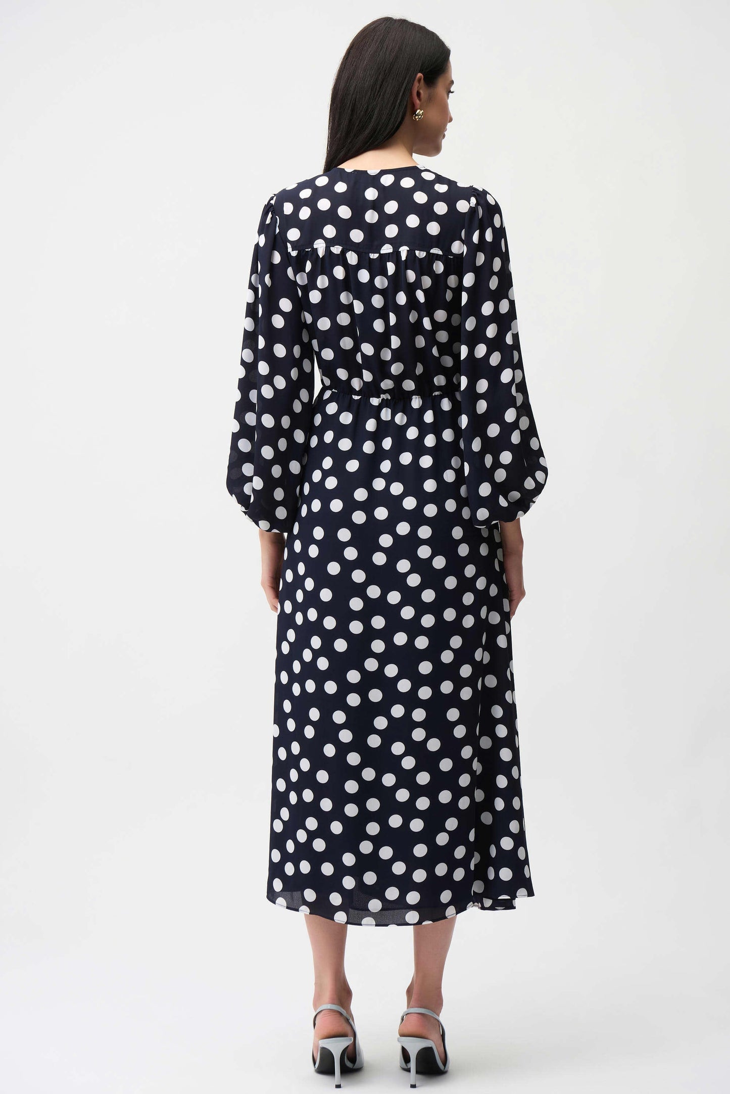 JOSEPH RIBKOFF 261901 Georgette Dot Print Wrap Dress With Puff Sleeves