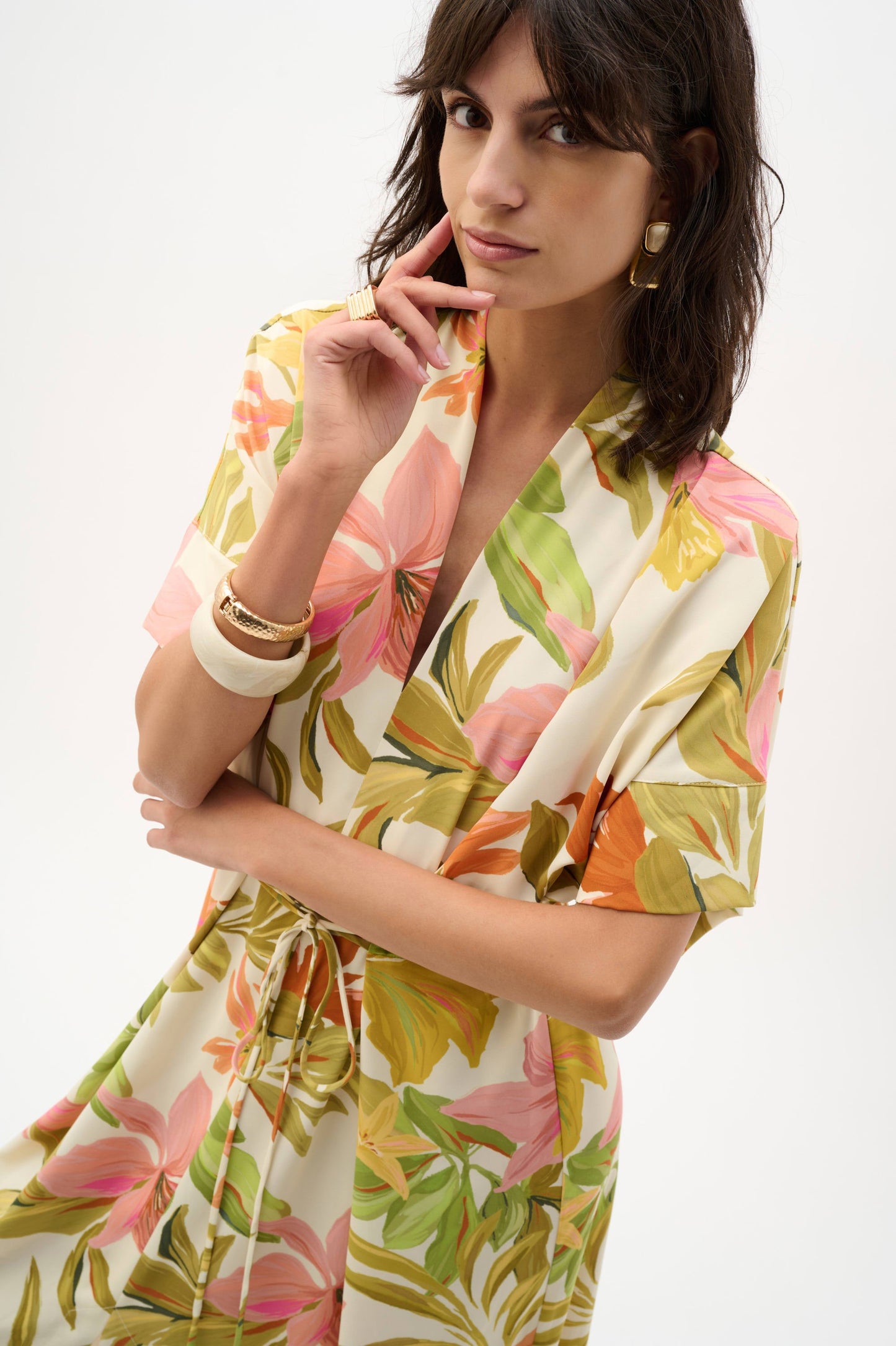 JOSEPH RIBKOFF 262177 Recycled Woven Tropical Print Fit And Flare Dress