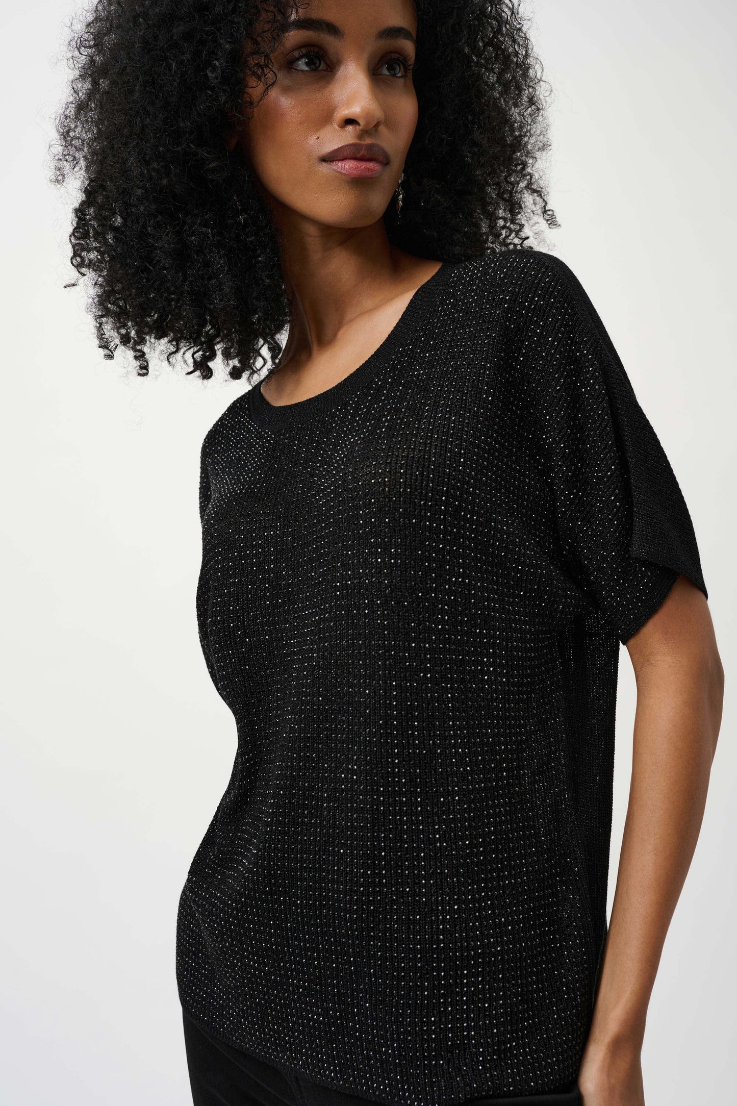 JOSEPH RIBKOFF 263900CO Metallic Knitted T-shirt with Rhinestones - Core Colours