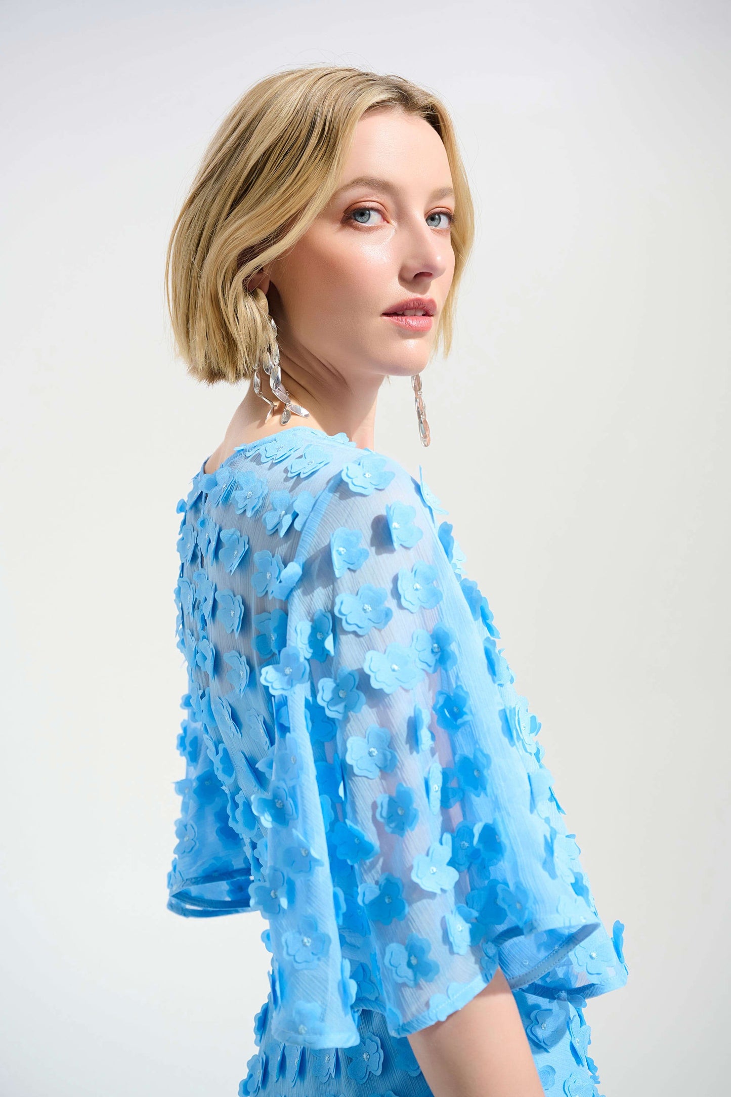 Joseph Ribkoff Signature | 3D Embroidered Chiffon Fit And Flare Dress With Sash Belt
261738