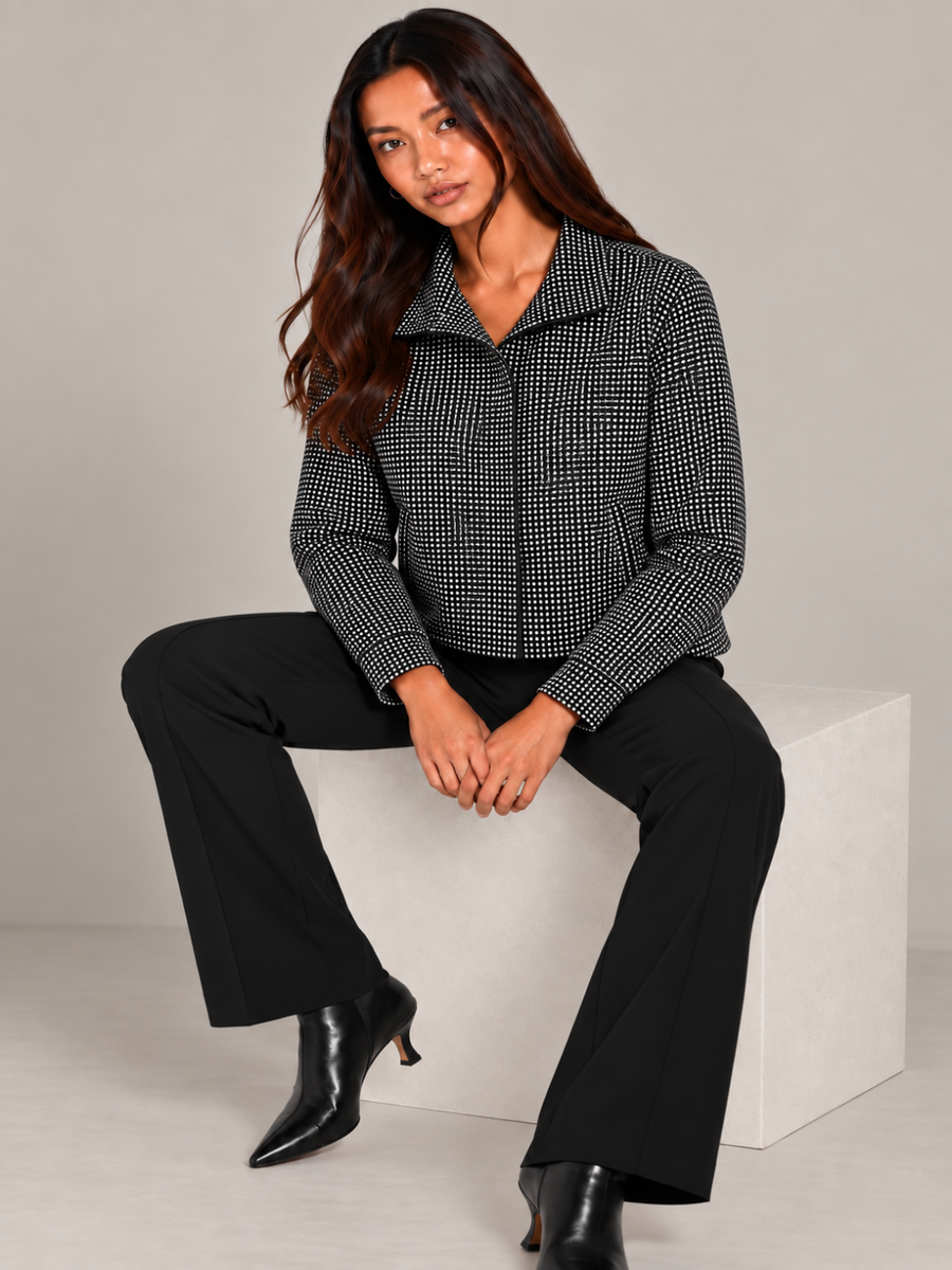 LIL JEN FUNNEL NECK COTSWOLDS JACKET IN BLACK CHECK