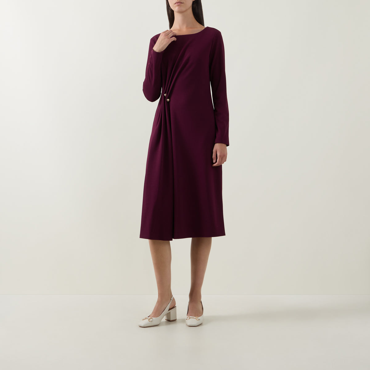 JOSEPH RIBKOFF Gathered Hardware-Detail Dress in berry