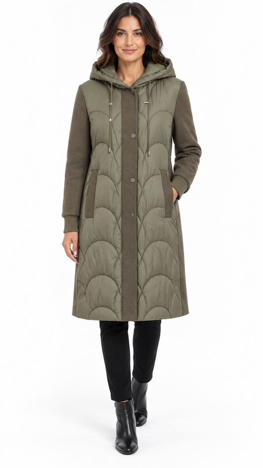 Frandsen Khaki Mixed-Fabric Hooded Coat