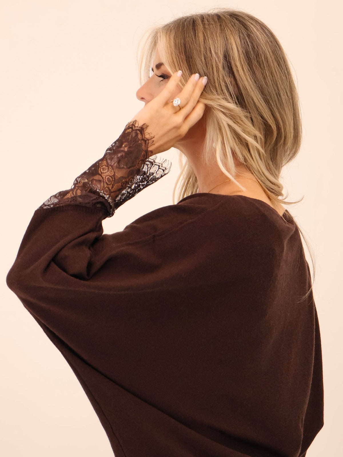 KATE & PIPPA BLAKELY LACE KNIT IN CHOCOLATE BROWN