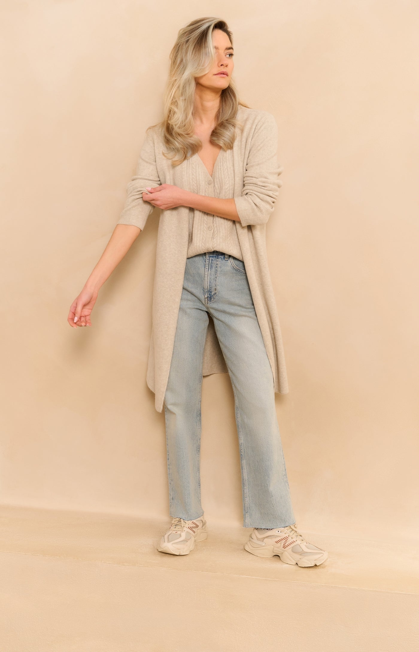 YAYA long cardigan with cable-knit gilet layer