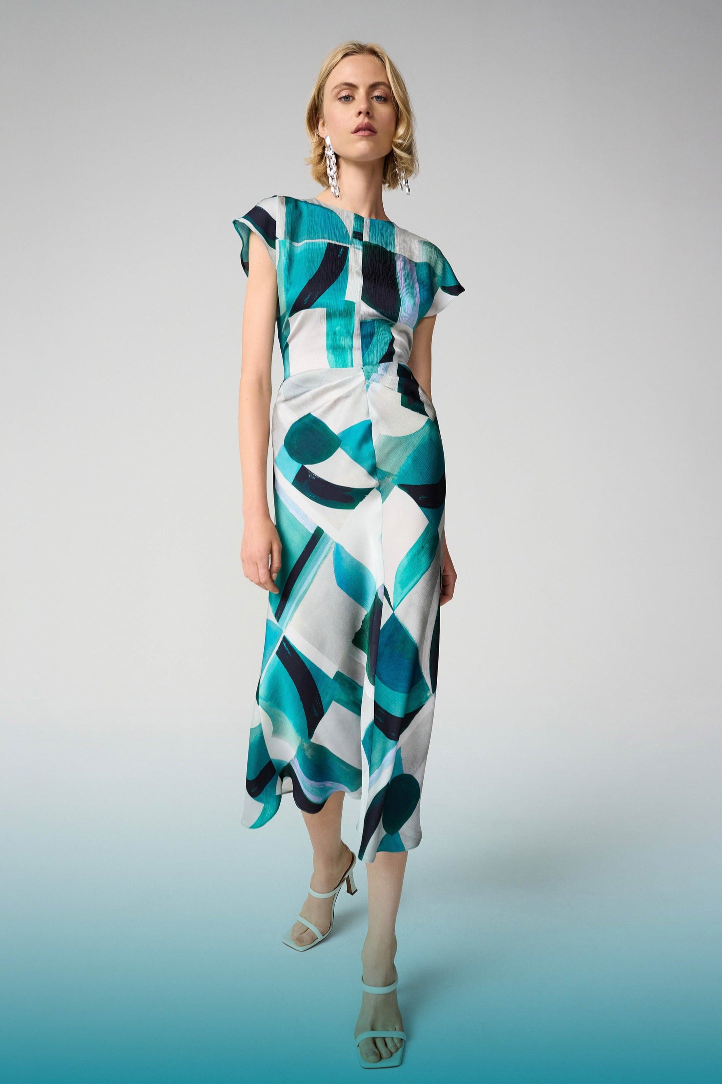 Textured Satin Geometric Print Fit and Flare Dress
261251