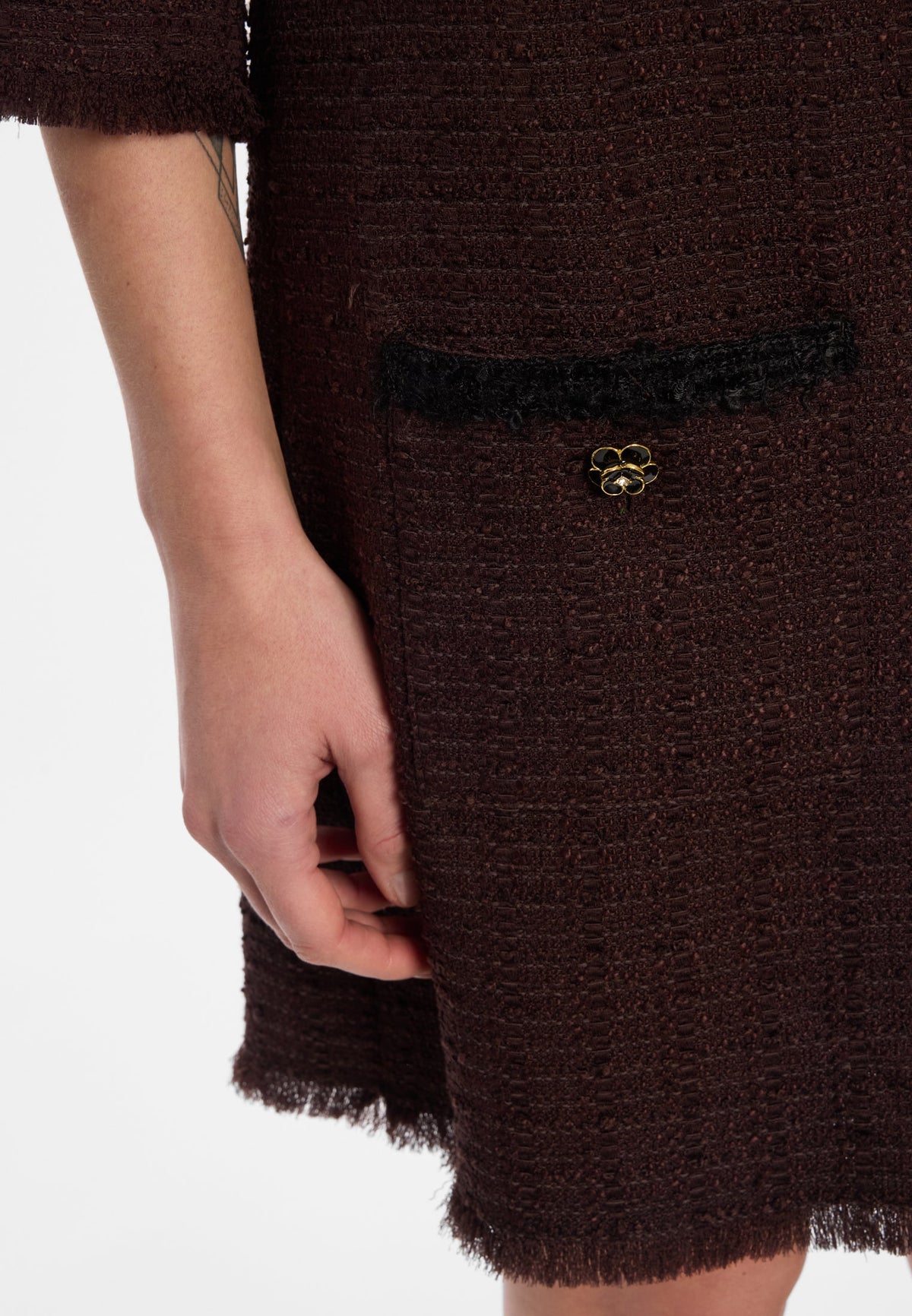 Ana Alcazar 042052 Bouclé dress with 3/4 sleeves and rhinestones