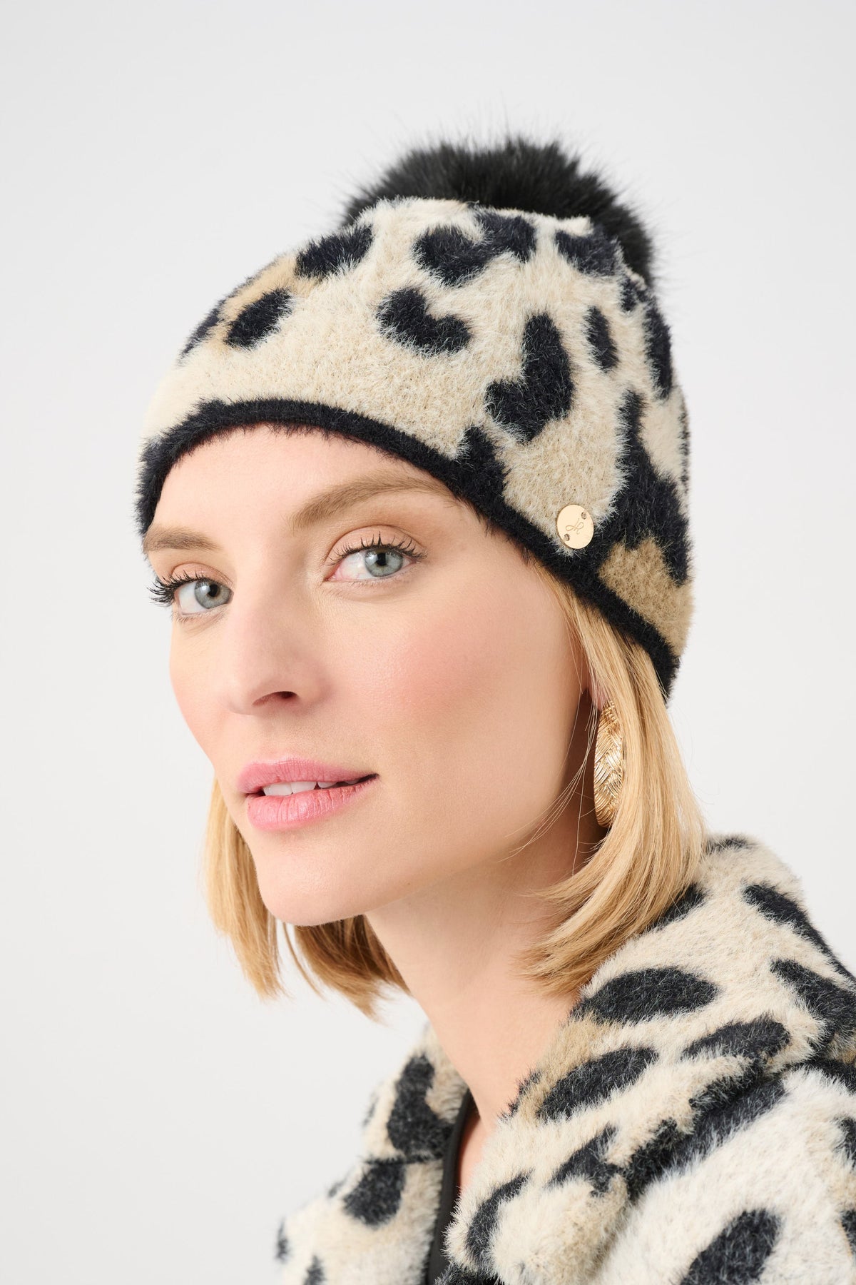 JOSEPH RIBKOFF 263984 Animal Print Pompom Hat