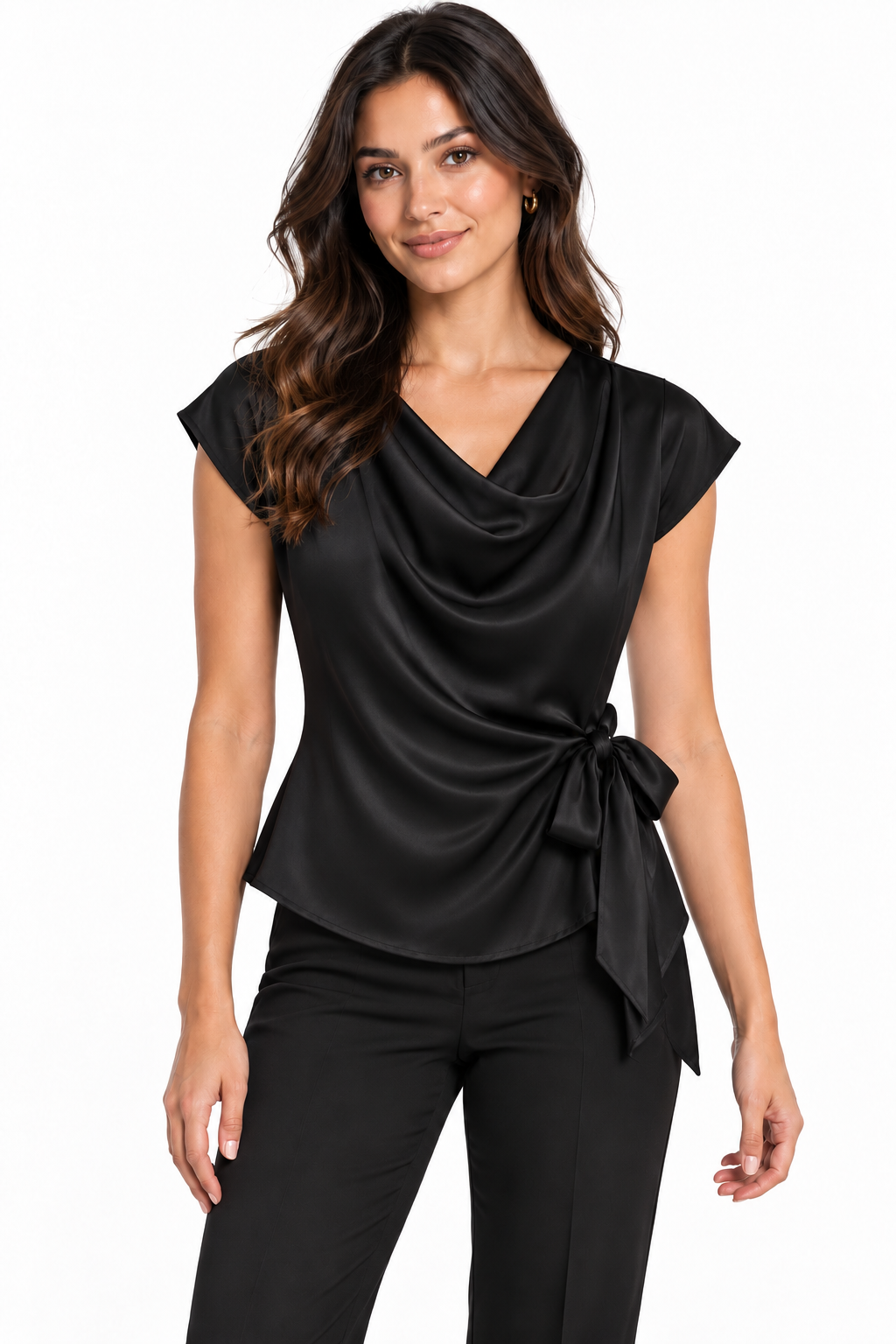 Kyla Black Satin Side-Tie Top